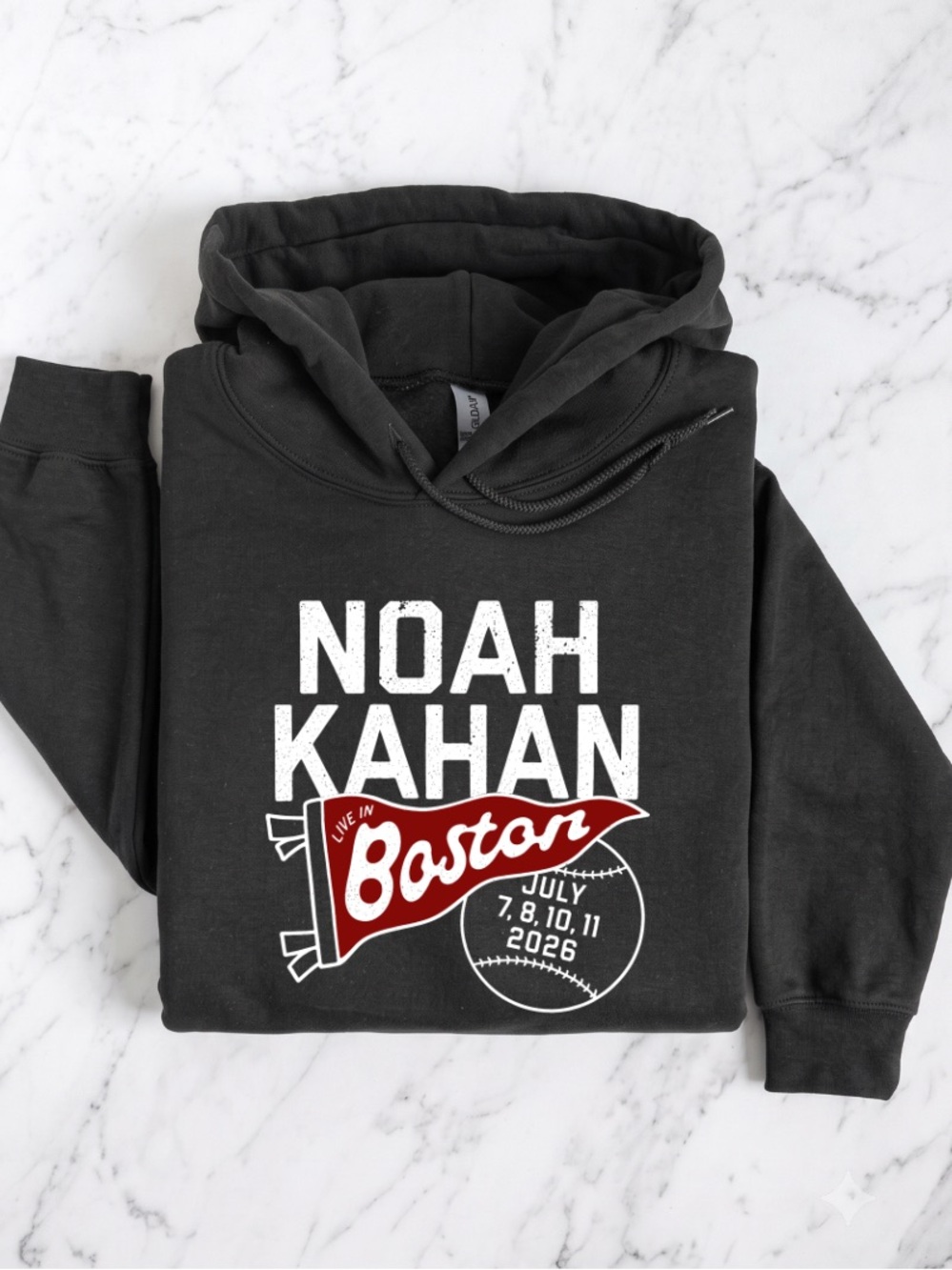 Gildan Black Noah Kahan Hoodie with white text and red banner graphic